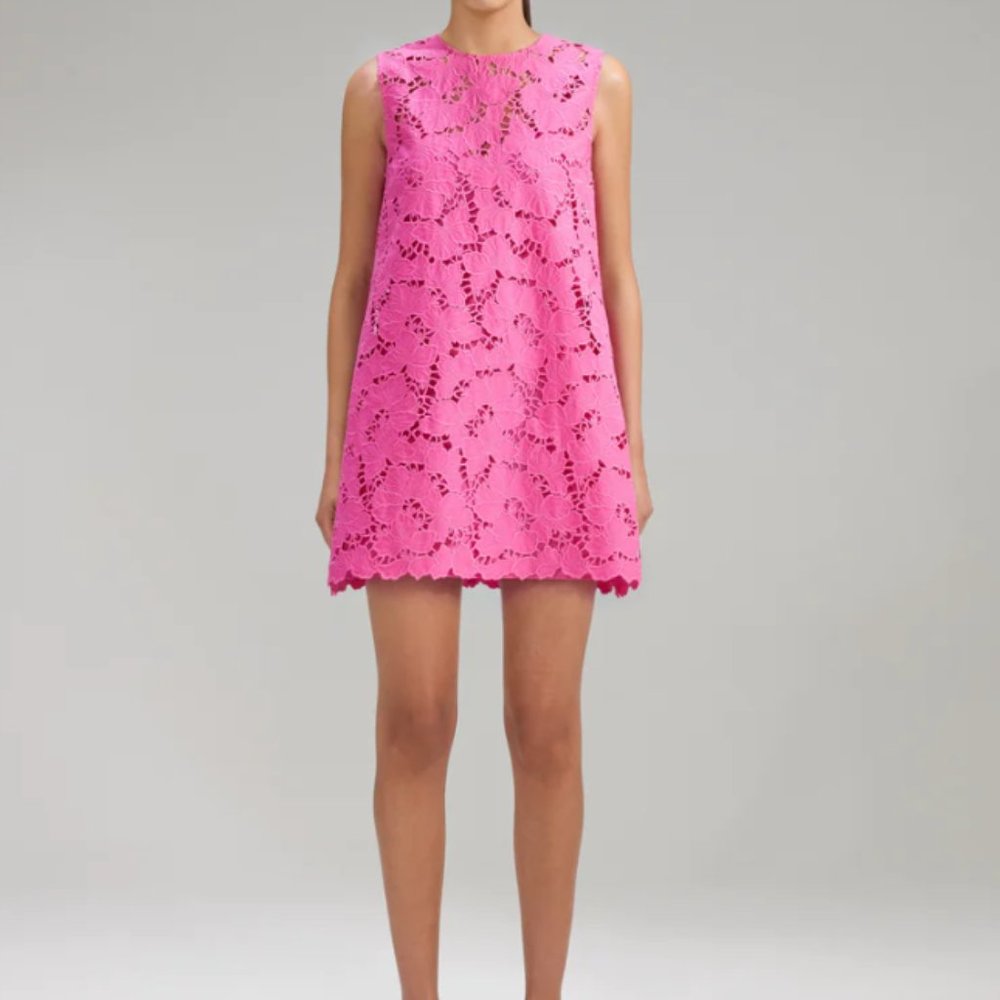 Self-Portrait Pink Cotton Lace Mini Dress in Pink